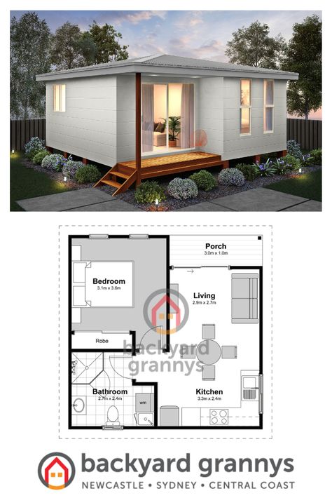 Elderly House Plan, Granny House Cottages, Granny Flat Design, Modern One Bedroom House Plans, Granny Flat Ideas Floor Plans, Elderly House Design, Grannyflats Design, Home Stay Design, Small Granny Flat Ideas