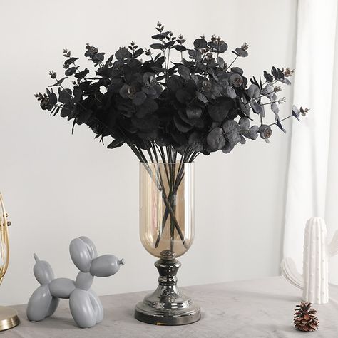 Black Flower | Wish Christmas Wedding Bouquets, Home Flower Arrangements, Simple Home Decoration, Eucalyptus Bouquet, Fake Plants Decor, Feuille Eucalyptus, Artificial Eucalyptus, Artificial Flower Bouquet, Artificial Leaf