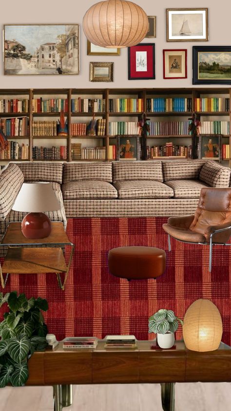 living room inspo Brown Couch Inspiration, Eclectic Library Room, Small Living Room Ideas Vintage, Home Decor Ideas Dark Wood, Brown Velvet Couch Living Room Ideas, Living Room Dark Leather Couch, Academic Living Room, Two Couch Living Room, Living Room Mood Board Colour Schemes