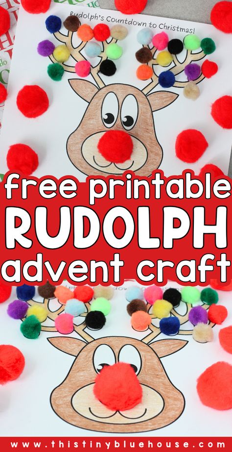 Use our free Rudolph advent countdown calendar with children this holiday season. 
This cute printable advent calendar is a fun way to build holiday spirit during the month of December. As children glue on colorful pom poms they are counting down to the most eagerly anticipated day of the year.

Fun and festive, this free printable Rudolph countdown to Christmas is a fun holiday activity for children in preschool, kindergarten and primary school.

Head on over to our blog to snag a free copy! Rudolph Day At School, Preschool Rudolph Crafts, Rudolph Crafts For Kids, Preschool Advent Calendar, Count Down To Christmas Ideas, Christmas Countdown Craft For Preschool, Countdown Christmas Calendar, Christmas Countdown Preschool, Christmas Countdown For Kids