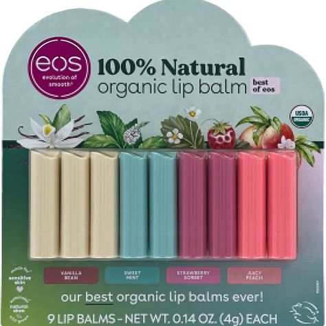 9 Sticks eos Best Lip Balm for $17.70, Includes: 3 - Vanilla Bean, 2 - Sweet Mint, 2 - Strawberry Sorbet, 2 - Juicy Peach https://amzn.to/3EhK7ig # amazon finds #affiliate #amazon deal Chapstick Eos, Milkshake Bar, Strawberry Sorbet, Juicy Peach, Gingerbread Latte, Eos Lip Balm, Sweet Mint, Best Lip Balm, Organic Lip Balm