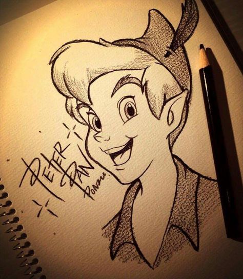 Peter pan Peter Pan Drawing, Disney Character Drawings, Disney Drawings Sketches, Cute Disney Drawings, Disney Art Drawings, Disney Princess Drawings, Art Sketches Pencil, Princess Drawings, Disney Sketches