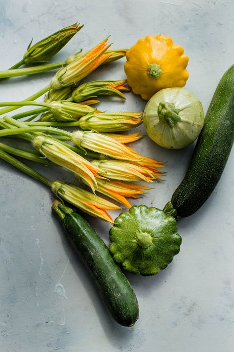 Antipasto Platter Italian, Fried Squash Blossoms, Yellow Zucchini, Summer Squash Recipes, Squash Varieties, Zucchini Blossoms, Squash Salad, Stone Fruits, Zucchini Pasta