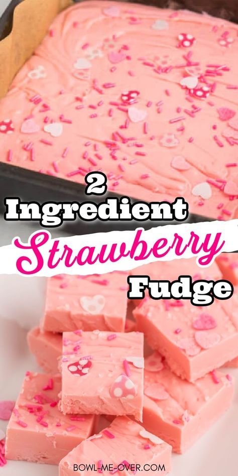 Homemade Fudge Recipe, Baked Fudge Recipe, Strawberry Fudge Recipe, Cake Mix Fudge, No Bake Fudge, Easy Fudge Recipe, Strawberry Fudge, 2 Ingredient Fudge, Desserts With Few Ingredients