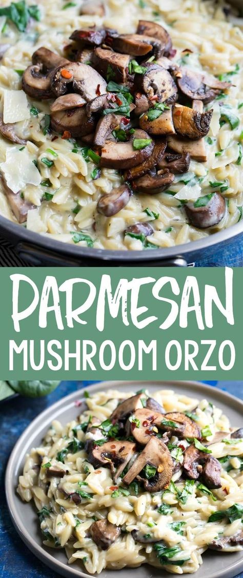 Garlic Parmesan Orzo, Vegetarian One Pot, Orzo Dinner, Pasta Mushroom, One Pot Orzo, Vegetarian Side Dish, Mushroom Garlic, Pasta With Garlic, Parmesan Orzo