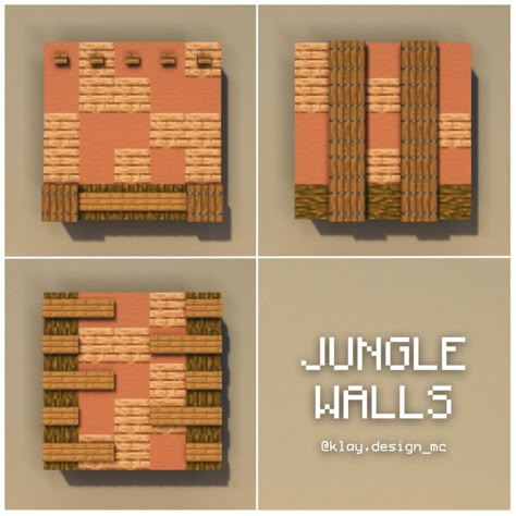 Minecraft Jungle Wall Designs, Minecraft Jungle Interior, Jungle Wood Builds Minecraft, Jungle Themed Minecraft Builds, Jungle Wood Block Pallete Minecraft, Minecraft Jungle Block Pallete, Mc Jungle Builds, Minecraft Jungle House Easy, Jungle Build Minecraft