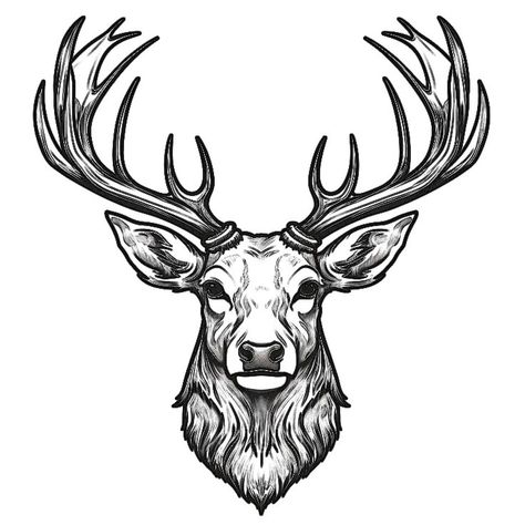 Deer Head Illustration, Buck Head Tattoo, Antler Drawing, Deer Head Tattoo, Buck Silhouette, Deer Tattoo Designs, Stag Tattoo, Tattoo Quotes For Men, Western Tattoos