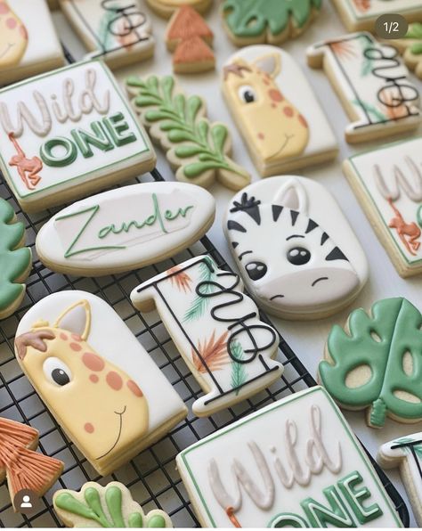 Wild One Theme Cookies, Wild One Royal Icing Cookies, Wild One Birthday Party Cookies, Lion Decorated Cookies, Wild One First Birthday Cookies, Wild One Decorated Cookies, Safari Animal Cookies Decorated, Zoo Cookies Decorated, Wild One Cookies Boy