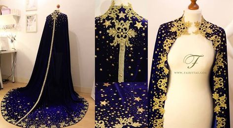 star cloak Fantasy Costumes, Fantasy Dress, Fantasy Clothing, Fantasy Fashion, Character Outfits, Blue Velvet, Cloak, A Dress, Costume Design