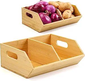 Storing Potatoes, Onion Storage, Potato Storage, Kitchen Countertop Organization, Bamboo Storage, Efficient Kitchen, How To Store Potatoes, Potatoes Onions, Pantry Organizers