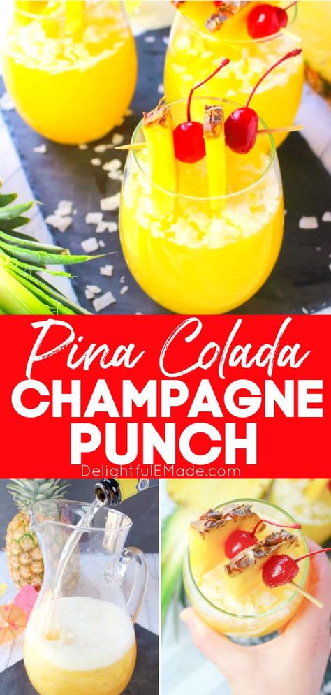 Blended Drink Recipes, Pina Colada Punch, Champagne Punch Recipes, Hawaiian Ham, Ham Pineapple, Champagne Recipe, Champagne Punch, Alcoholic Punch, Champagne Drinks