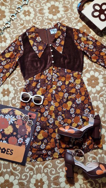 70s Brown Dress, 70s Collared Dress, Brown 70s Dress, 70s Homecoming, Paisley Print Outfit, Retro Dress 70s, 60s Party Dress, 70s Floral Dress, Montana Brown