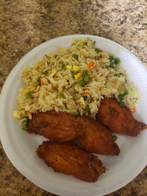 Home made vegie fry rice and chicken wings Chicken Wings And Rice, Fried Rice And Chicken, Fry Rice, Rice And Chicken, Sunday Dinners, Chicken Wing, Chicken Fried Rice, Chicken Fried, Sunday Dinner