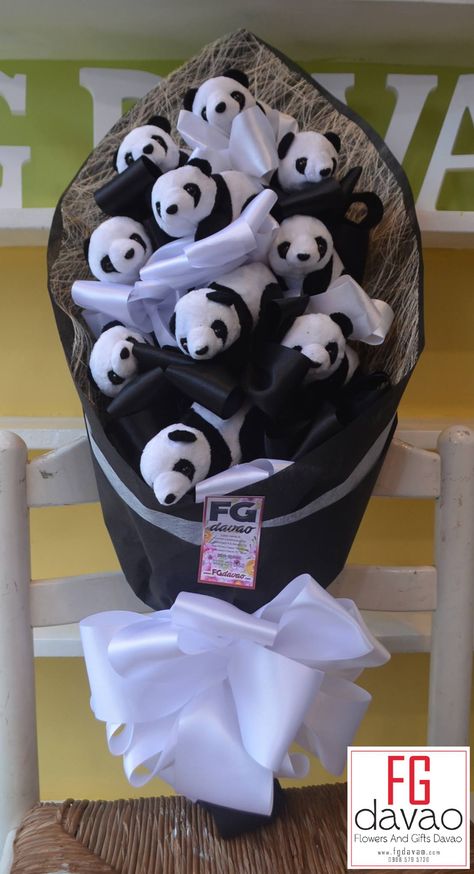 Panda Bear Bouquet  FGdavao.com 0998 579 5720  #panda #pandabears #bearbouquet #bouquetofbears #pandabouquet #gift #giftshop #fgdavao Panda Bouquet, Bear Bouquet, Panda Teddy Bear, Panda Items, Panda Gifts, Panda Love, Christmas Baskets