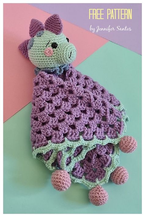 Dinosaur Lovey, Crochet Lovey Free Pattern, Lovey Pattern, Crochet Lovey, Confection Au Crochet, Crochet Dinosaur, Crochet Dragon, Haken Baby, Baby Lovey