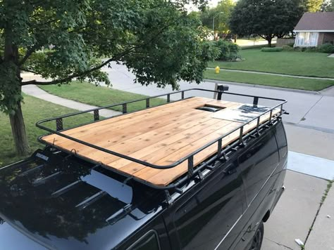 My conduit van deck with cedar decking, 100w of flexible solar, and magic fan. Built everything myself with help… | Campervan life, Build a camper van, Van life diy Cedar Decking, Kombi Food Truck, Van Roof Racks, Kangoo Camper, Kombi Motorhome, Kombi Home, Van Conversion Interior, Campervan Life, Build A Camper Van