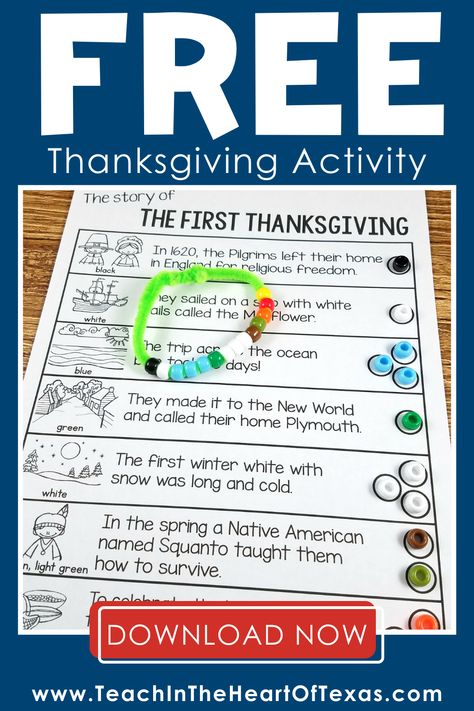 Thanksgiving Lesson For Kindergarten, Thanksgiving Sight Words, Thanksgiving Hands On Activities, Thanksgiving Bracelet Story Printable, Thanksgiving Lesson Plans For 1st Grade, Thanksgiving Book And Craft, Thanks Giving Activity For Kindergarten, The First Thanksgiving First Grade, Thanksgiving Ideas For School