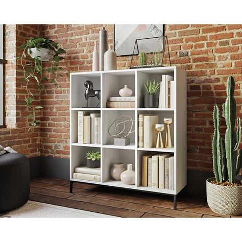 North Avenue 9-Cube Cubby Organizer Bookcase, White | City Mill 9 Cube Organizer, Cubby Bookshelf, Bookcase With Storage, Cubby Organizer, Decorative Plants, Bookcase Organization, Framed Photos, Cube Bookcase, Cube Shelves