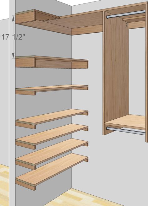 Free woodworking plans to build a custom closet organizer for wide reach-in closets. Description from tombuildsstuff.blogspot.com. I searched for this on bing.com/images Small Closet Organization Diy, Closet Organizer Plans, Closet Organization Designs, Small Closet Design, Wood Closet Organizers, Small Closet Organization Bedroom, Custom Closet Organization, Coat Closet Organization, Closet Planning