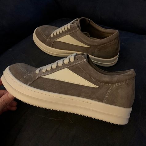 New Rick Owens Drkshdw Vintage Low Dusk Milk Sneakers Size 12 US Rick Owens Low, Vintage Sneakers, Rick Owens Drkshdw, Low Sneakers, Rick Owens, Suede Leather, Leather Bag, Size 12, Milk