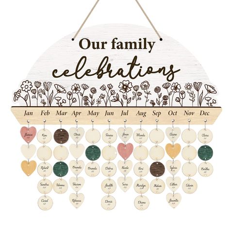 PRICES MAY VARY. 🥳Record & Remind Important Dates🥳—It serves as a reminder that you will never forget or miss special days. This wooden family friends birthday reminder calendar board would be an ideal way to record your family and friends’ birthday, anniversary, Valentine's Day, Mother’s Day, Father’s Day, or other important dates. 🎂Home Decor Wall Hanging🎂—Our wood floral birthday tracker sign measures 15.9 x 7.64 inch, and the thickness is 0.4 inch. The proper size is perfect for living r Family Birthday Plaque, Family Calendar Wall, Birthday Reminder Board, Family Birthdays Sign, Family Birthday Calendar, Birthday Organizer, Diy Mothers Day, Practical Christmas Gift, Reminder Board