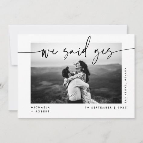 $2.93 | Modern Minimal Calligraphy We Said Yes Wedding - wedding announcement card, elopement, we eloped, we said yes, just married, photo wedding announcement, handwritten script, calligraphy, minimal, modern Shop Wedding Reception, Engagement Announcement Cards, Minimal Calligraphy, We Said Yes, We Eloped, Wedding Announcements Photos, Engagement Look, Wedding Announcement Cards, Modern Wedding Stationery