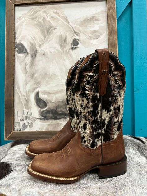 Dan Post Women’s Clarabelle Brown Genuine Cowhide Hair-On Cowgirl Boots DP5252 Cowboy Boots Women Aesthetic, Brown Square Toe Boots, Women Cowboy Boots, Tall Cowgirl Boots, Western Boots For Women, Cowgirl Boots Square Toed, Cute Cowgirl Boots, Cowhide Pattern, Western Embroidery