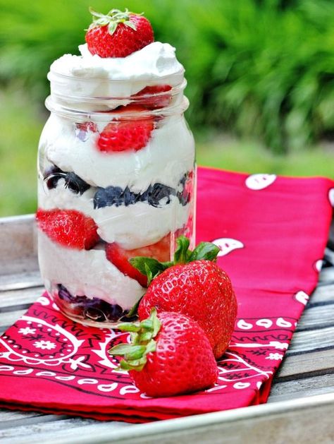 Fourth of July Dessert - Thistlewood Farm @Dana Schuetter - wanna make for the 3rd fireworks? we can revised as needed. Red White And Blue Desserts, Celebration Desserts, Cheesecake Parfaits, Berry Parfait, Red Velvet Cake Mix, Patriotic Desserts, Party Cooking, Blue Desserts, 4th Of July Desserts