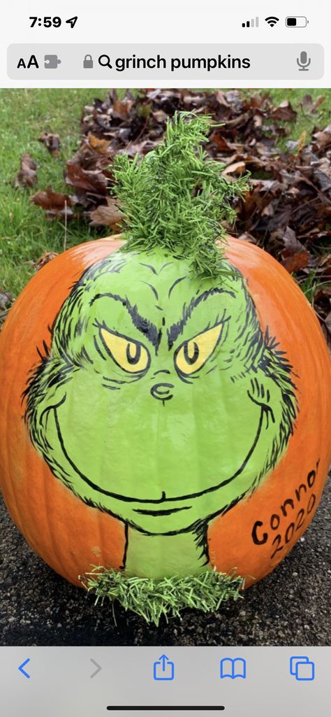 Grinch Painted Pumpkin, Grinch Pumpkin Decorating, The Grinch Pumpkin Painting, Grinch Pumpkin Painting, Grinch Pumpkin, Easy Halloween Costumes For Women, Cute Pumpkin Carving, Christmas Pumpkins, Pumpkin Designs