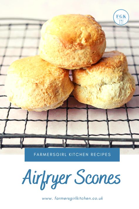 Air Fryer Scones are classic light and fluffy British scones baked in your Air fryer! This quick and easy recipe makes four delicious scones that simply melt in your mouth. Serve them for afternoon tea with jam and cream, or eat these delicious scones straight from the Air fryer with lots of butter. Air Fryer Fruit, Air Fryer Scones, Tea Scones Recipe, Air Fryer Cake Recipes, British Scones, Air Fryer Recipes Dessert, New Air Fryer Recipes, Air Fryer Recipes Snacks, Fruit Scones