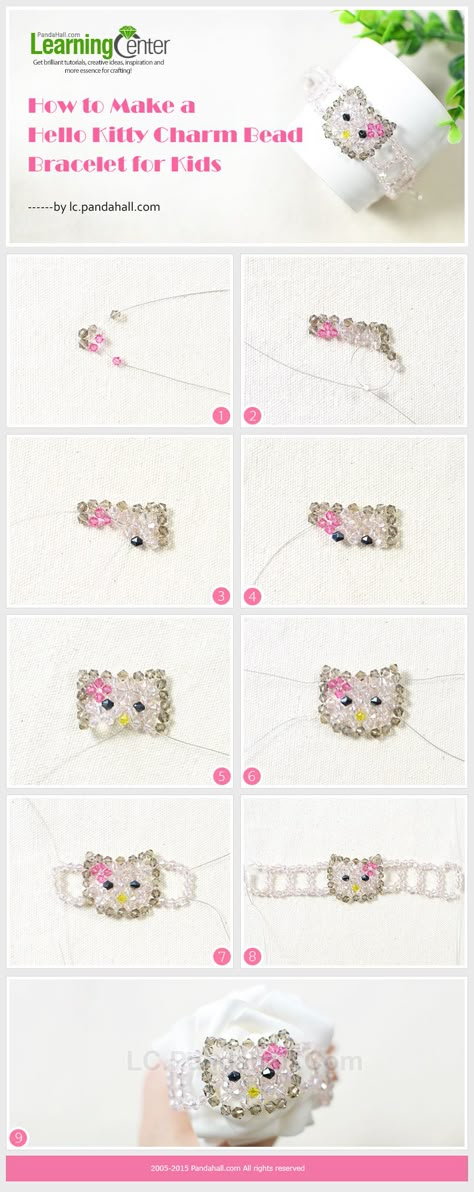 Bracelet Hello Kitty, Make A Bird, Charm Bead Bracelet, Panda Hall, Hello Kitty Charm, Diy Hello Kitty, Seed Bead Crafts, Hello Kitty Jewelry, Quilled Jewellery