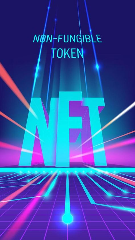 Abstract futuristic neon illustration with NFT typography. Concept of non-fungible token, digital items for crypto art, gaming, collectible and blockchain technology for infographics. Vector template. Digital Neon Art, Futuristic Ads Design, Nft Digital Art, Neon Illustration, Neon Typography, Abstract Futuristic, Crypto Art, Vector Template, Neon Art