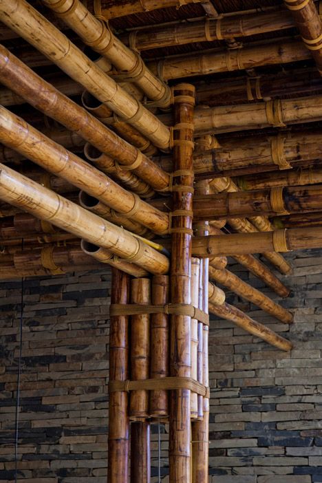 Son La Restaurant by Vo Trong Nghia Architects Bamboo Connection, Bamboo Column, Vtn Architects, Vo Trong Nghia, Columns Inside, Bamboo Building, Bamboo House Design, Bamboo Structure, Bamboo Architecture