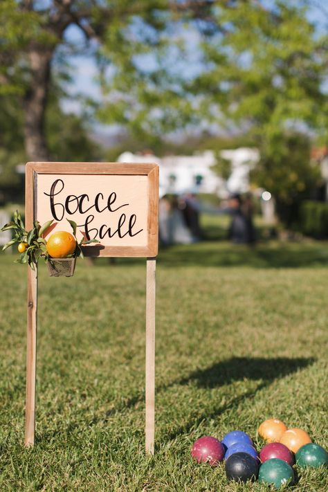 Get guests up and onto your venue's sprawling lawn by setting up a fun yard game. Bocce, for example, will keep friends and family relaxed and having fun. Lawn Games Wedding, Circus Wedding, Unique Wedding Receptions, Outdoor Cocktail, Entertainment Ideas, Lawn Games, Hawaiian Wedding, Wedding Entertainment, Wedding Games