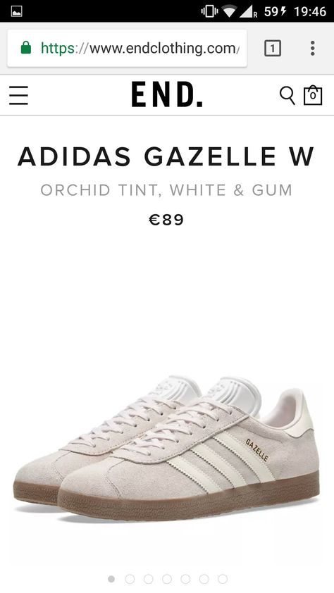 Found on END.com || Adidas Gazelle w / Orchid Tint, White & Gum { 89€ } Trainer Outfits, Adidas Gazelle White, White Gazelle, Gf Gifts, 20’s Fashion, Adidas Gazelle Women, Trainers Outfit, Xmas List, Women Lifestyle