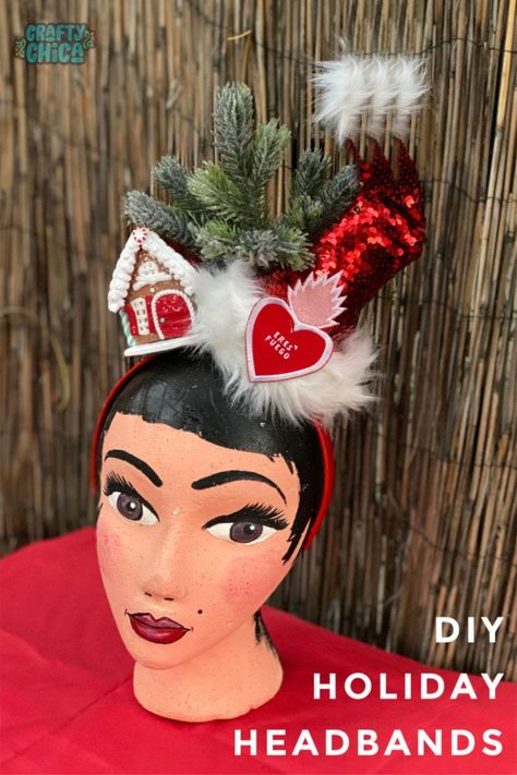 DIY Holiday Headbands - The Crafty Chica Christmas Headband Diy, Latina Style, Headband Diy, Holiday Headbands, Small Ornaments, Christmas Headband, Festival Diy, Navidad Christmas, Diy Headband