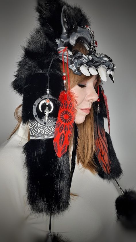 Wolf Headdress, Animal Masks, Black Wolf, Headdress, Headpiece, Planets, Mask, Halloween, Quick Saves