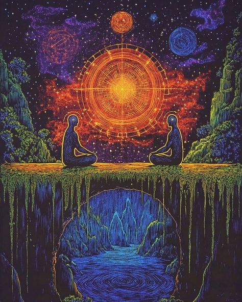 Cosmic meditation awakens inner realms, bridging earthly and celestial dimensions through enlightened consciousness. 🌌 Cosmic Connection Art, Cosmic Consciousness Art, Cosmic Insignificance, Cosmic Vibrations, Altered States Of Consciousness, Cosmic Meditation, Cosmic Consciousness, Consciousness, Meditation