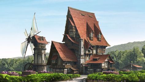 Medieval Farm House , Junhyuk Yoon on ArtStation at https://www.artstation.com/artwork/q9dNXy Medieval Farm, Medieval Games, Fantasy Village, Pagoda Lanterns, Props Concept, Minecraft Medieval, Medieval Houses, Tudor House, Minecraft Buildings