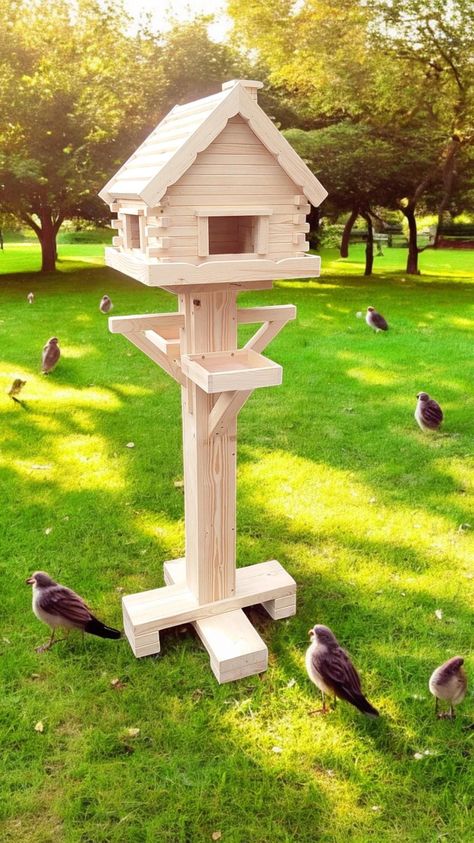 Bird Feeder Stands, Wood Bird Feeder, Feeding Station, Wood Bird, Bird Feeders, Solid Wood, Building, Wood