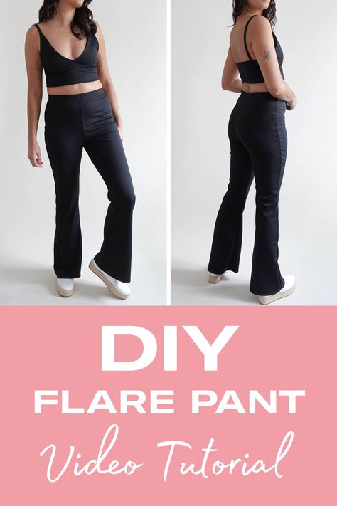 Sew this beginner-friendly pant which comes in sizes 6-32! It's a very comfy trouser sewing pattern that only takes 1 hour to make! Diy Flare Pants, Trouser Sewing Pattern, Pant Sewing, Pant Pattern, Diy Pants, Pants Sewing, Pants Sewing Pattern, Easy Sewing Patterns, Flare Trousers