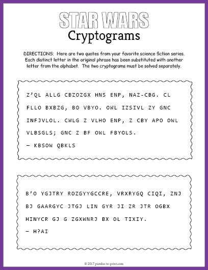 Star Wars: Free Printable Cryptogram Star Wars Escape Room, Cryptograms Free Printable, Ay Worksheets, Code Puzzles, Star Wars Party Games, Star Wars Activities, Star Wars Printables, Star Wars Classroom, Party Games Kids