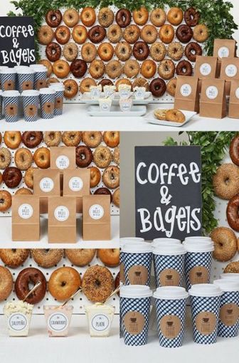 Breakfast Resident Events, Breakfast Graduation Party Food, Bagel Presentation Ideas, Coffee And Bagel Bar, Bagel Bar Ideas Breakfast, Bagel Bar Wedding, Bagel Bar Bridal Shower Brunch Party, Bagel Birthday Party, Bagel Bridal Shower Brunch Ideas