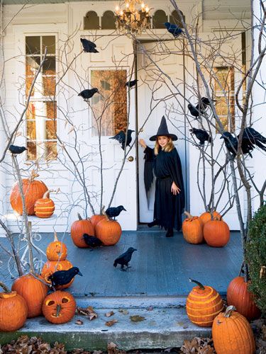 Create "trees" from dead limbs in planters or even pumpkins, then add spiderwebs and paper ravens. Deco 2023, Porche Halloween, Diy Halloween Dekoration, Recetas Halloween, Dekorasi Halloween, Halloween Decor Diy, Casa Halloween, Halloween Fest, Diy Halloween Decor