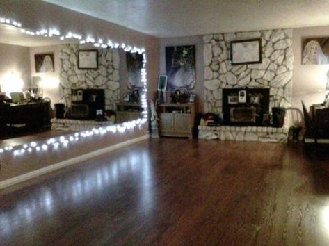 Diy Dance Mirror Architecture Mirrored Dance Studio Living Room, Living Room Dance Studio, Pole Dancing Room, Dancing Room, Pole Room, Pole Studio, Home Dance Studio, Dance Room, Dance Rooms