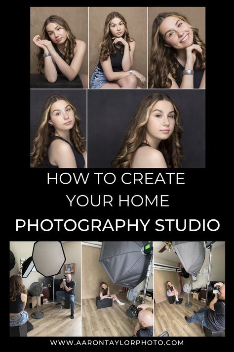 For years, I only shot outside on location. But I loved studio lighting and photography, so I created my home photo studio. My space is approximately 150 square feet and has more than enough space (used strategically) to create incredible portraits! Click the pin to learn more! I go over lighting, backdrops, camera gear and so much more! www.aarontaylorphoto.com Home Photography Studios, Best Lighting For Photography, Diy Home Photography Studio, Lighting For Photoshoot, At Home Studio Photography, Diy Photography Lighting, Home Photo Studio Setup Small Spaces, Foto Studio Ideas, Diy Studio Lighting Photography