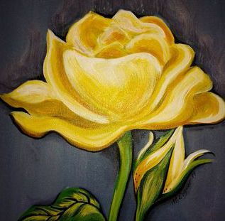 Yellow Rose Acrylic on Canvas Painting Ideas On Canvas Yellow, Rose Painting Acrylic, Painted Glass Candle Holders, Rose Drawing Simple, Roses Acrylic, Rose Drawing, Painting Ideas On Canvas, Rose Art, Rose Painting