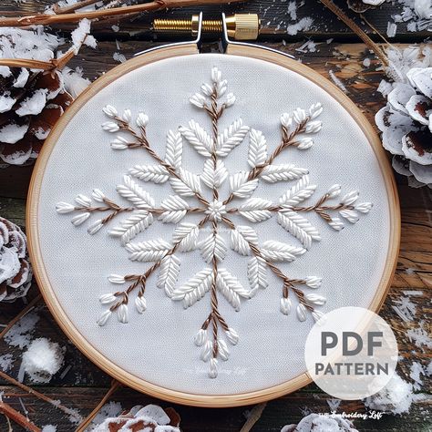 Winter Snowflake Hand Embroidery Pattern, Christmas Embroidery Pattern, Snowflake Design, Hand Embroidery Pattern PDF, Winter Pattern - Etsy Christmas Hand Embroidery, Modern Hand Embroidery Patterns, Winter Embroidery, Christmas Embroidery Patterns, Embroidery Template, Christmas Embroidery Designs, Winter Pattern, Embroidery Christmas, Snowflake Design