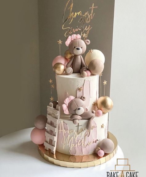 Bear Baby Shower Cake Girl, Tort Baby Shower Girl, Cake Bear Design, Gateau Baby Shower Garcon, Teddy Bear Birthday Cake, Bear Baby Shower Cake, Baby Reveal Cakes, Rodjendanske Torte