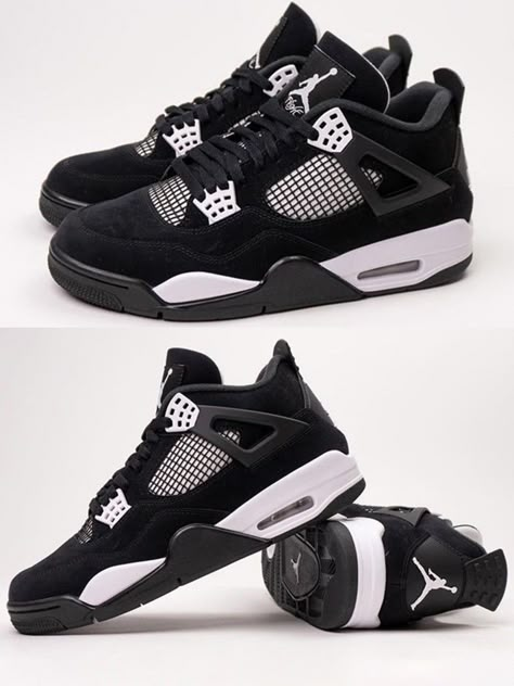 Jordan 4 Shoes Black, Jordan 4s White Thunder, Tenis Jordan Retro, Jordan 4 Black Canvas, Jordan 4’s, Jordan 4 Black, Pretty Sneakers, Fly Shoes